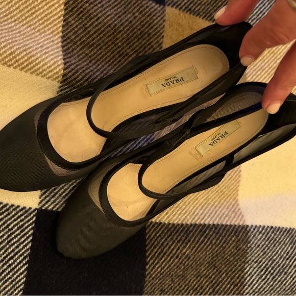 Prada Black Sheer Shoes with sewn-in straps and crystal clear heels . Size 7.5. - Picture 6 of 6